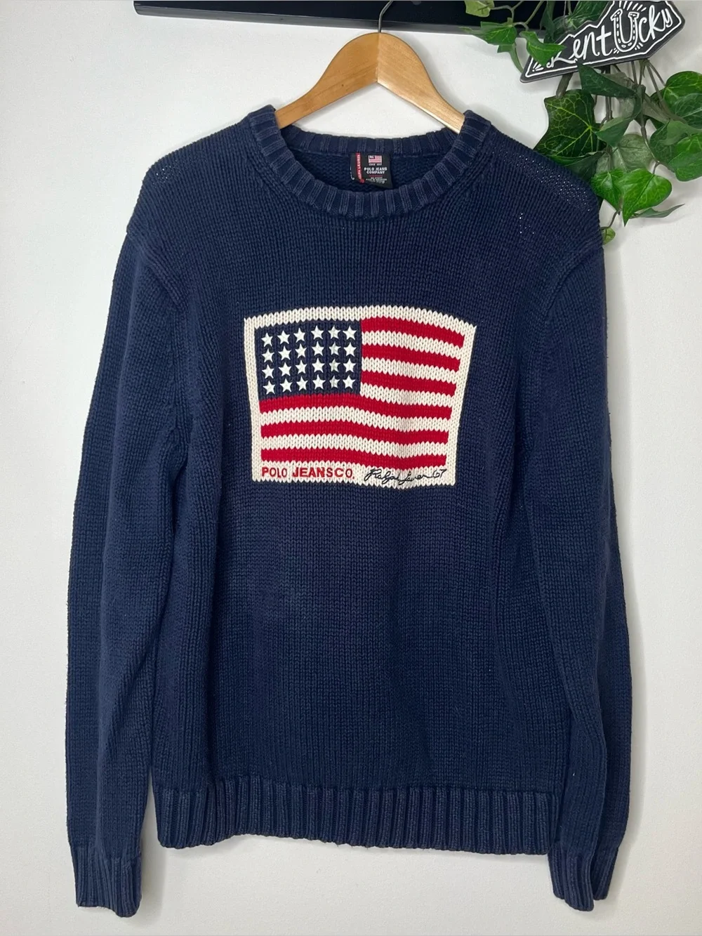 Vintage Ralph Lauren Polo Jeans Co Iconic Flag Crewneck Heavy Cotton Sweater M